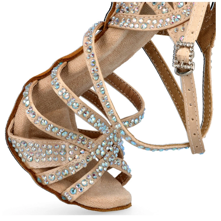 Buty taneczne TYMOTEO D1 – beżowe latino z cyrkoniami