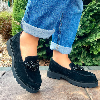 Eleganckie mokasyny z ozdobą - FILIPPO DP6167/24 BK