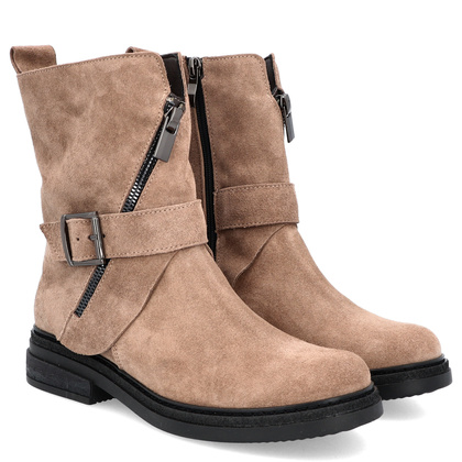 Płaskie botki ze skóry - TYMOTEO G1067 BEŻOWE