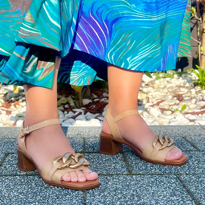 Sandały na niskim obcasie - OH! MY SANDALS 5354 BEŻOWE