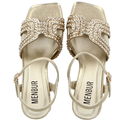 Błyszczące sandały na słupku - MENBUR 24745 ZŁOTE