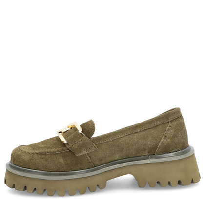 Zamszowe półbuty z klamrą - FILIPPO DP4916/23 KHAKI