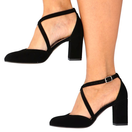 Czółenka zamszowe z paskami - KOTYL 7075 CZARNE