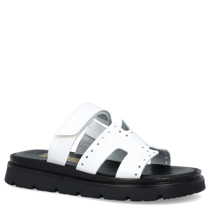 Skórzane klapki damskie - LEMAR 40440 BIAŁE