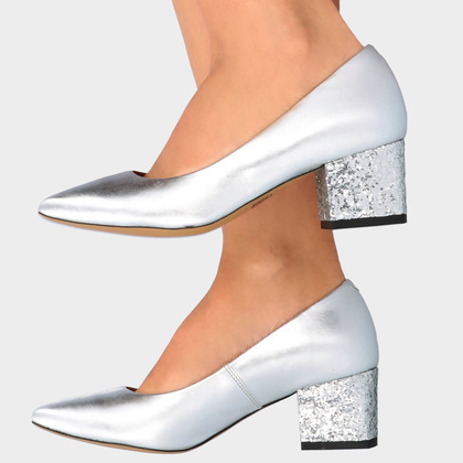Czółenka na niskim obcasie - SIMEN 3767A SREBRNE