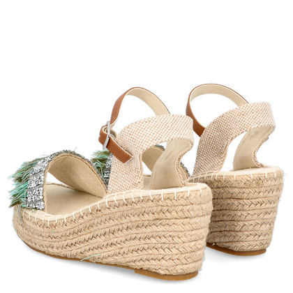 Hiszpańskie sandały na koturnie - SIMÓ SASTRE SS22/BX9232/VE BEŻOWO ZIELONE