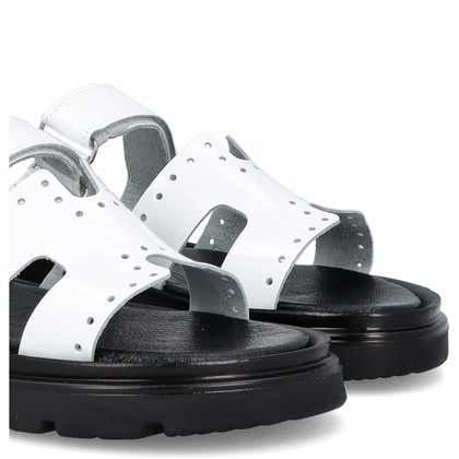 Skórzane klapki damskie - LEMAR 40440 BIAŁE