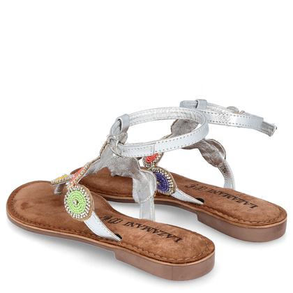 Skórzane sandały damskie - LAZAMANI LA75452 SREBRNE