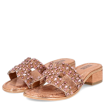 Eleganckie klapki ze skóry - BOTTEGA SMERALDA 296AAQ RÓŻOWE ZŁOTO