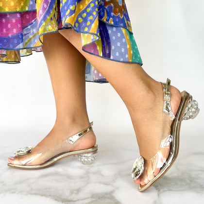 Sandały silikonowe na niskim obcasie - SCAVIOLA S-223 ZŁOTE