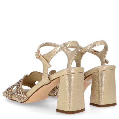 Błyszczące sandały na słupku - MENBUR 24745 ZŁOTE