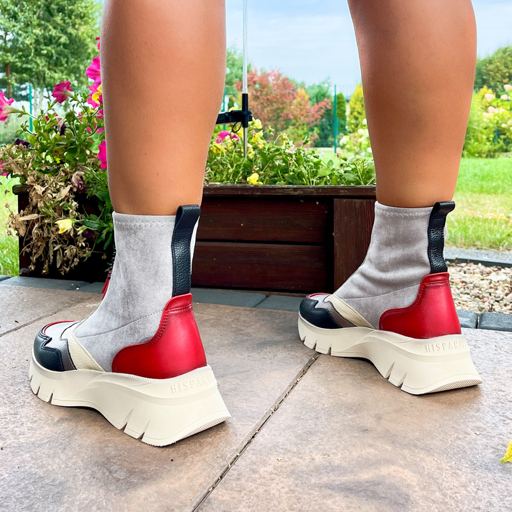 Hiszpańskie wysokie sneakersy z zamkiem - HISPANITAS CHI243628 SZARO-BEŻOWE