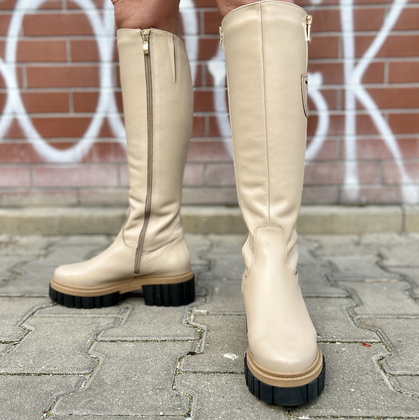 Modne skórzane kozaki - TYMOTEO M2011 BEŻOWE