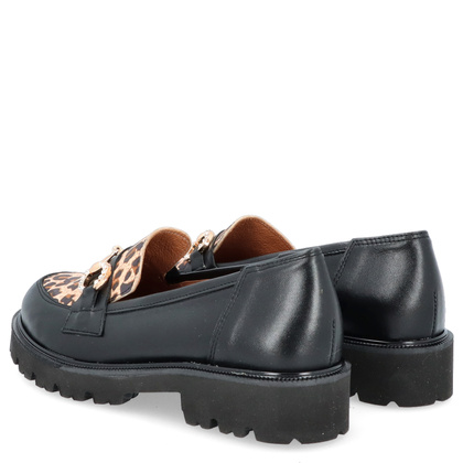 Skórzane mokasyny z ozdobą - TYMOTEO G1070 CZARNE PANTERKA