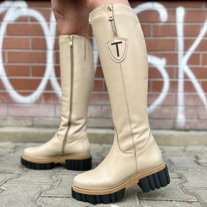 Modne skórzane kozaki - TYMOTEO M2011 BEŻOWE