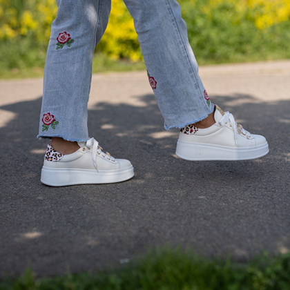 Sneakersy skórzane premium - GIO+ PIA354A BIAŁE PANTERKA