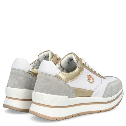 Skórzane sneakersy damskie - FILIPPO DP6858/25 BIAŁO-ZŁOTE