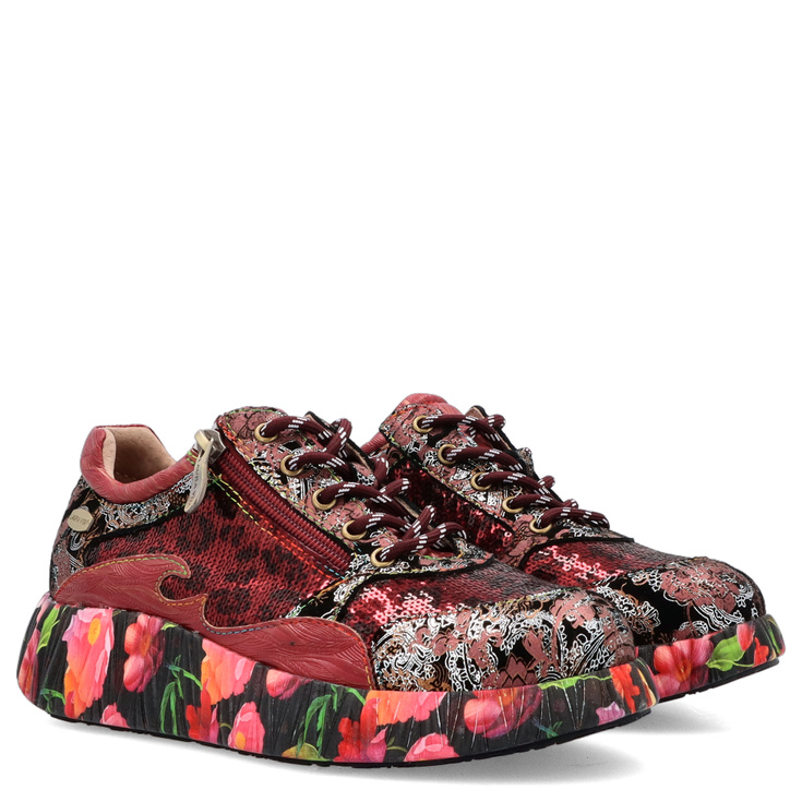 Zdobne sneakersy damskie - LAURA VITA NIKITO 09 BORDOWE