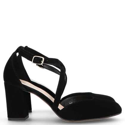 Czółenka zamszowe z paskami - KOTYL 7075 CZARNE