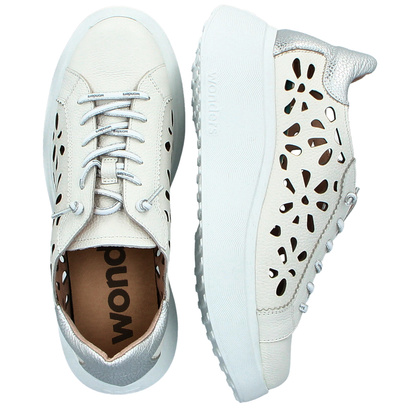 Ażurowe sneakersy damskie - WONDERS A-3621 BIAŁE