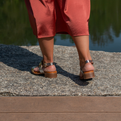 Eleganckie sandały ze skóry - OH! MY SANDALS 5609 ZŁOTO SREBRNE