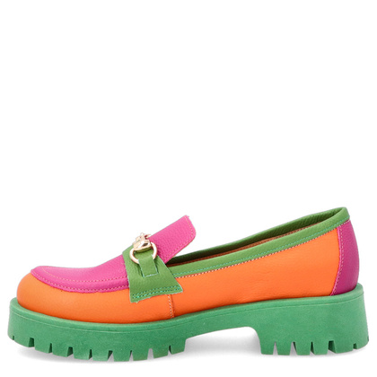 Kolorowe mokasyny ze skóry - TYMOTEO A1003 POMARAŃCZ ZIELEŃ RÓŻ