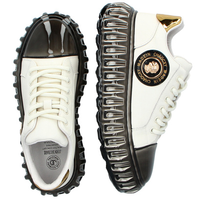 Skórzane sneakersy męskie - JOHN DOUBARE CC2881 BIAŁE