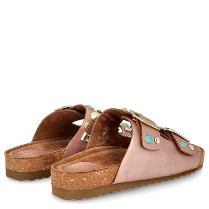 Skórzane klapki z klamerkami - EKP 3450 RÓŻOWE ZŁOTO