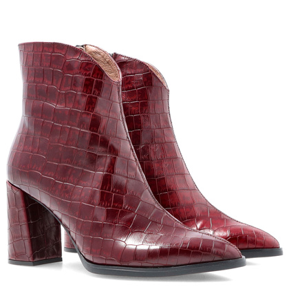 Skórzane botki z motywem zwierzęcym - WONDERS M-5430 BORDOWE