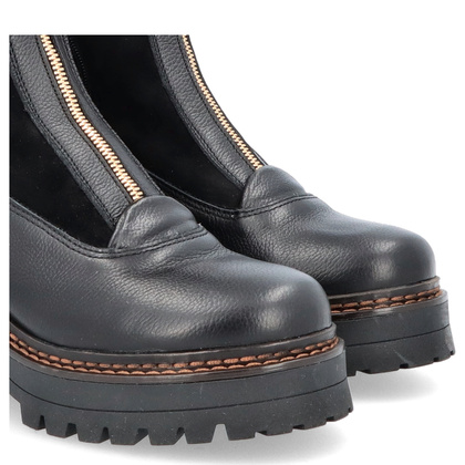 Skórzane botki na platformie - SIMEN 7197A CZARNY