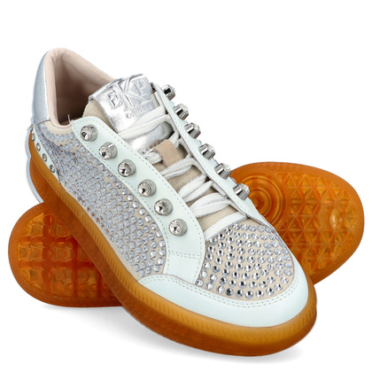 Błyszczące sneakersy damskie - EKP 3929K BIAŁE