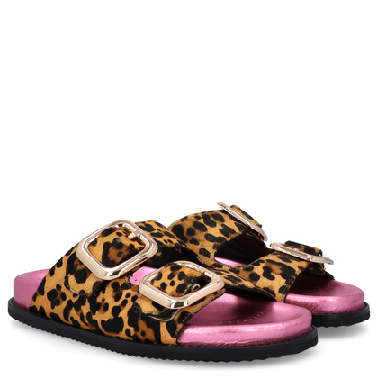 Skórzane klapki damskie - GIOSEPPO 75453 PANTERKA