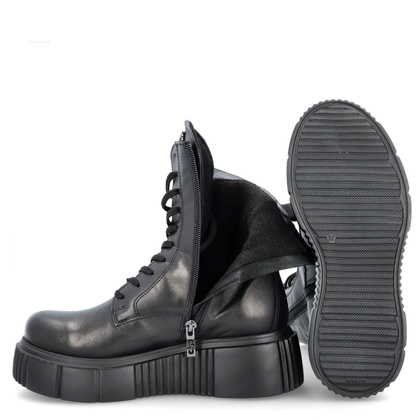 Skórzane workery na platformie - SIMEN 5734A CZARNE