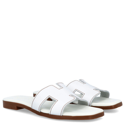 Wygodne klapki ze skóry - OH! MY SANDALS 5566 BIAŁE