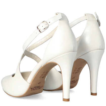 Ślubne szpilki z paskami - KOTYL 7317 BIAŁE PERŁOWE