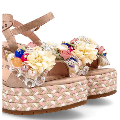 Modne sandały na koturnie - SCAVIOLA S-394 BEŻOWE