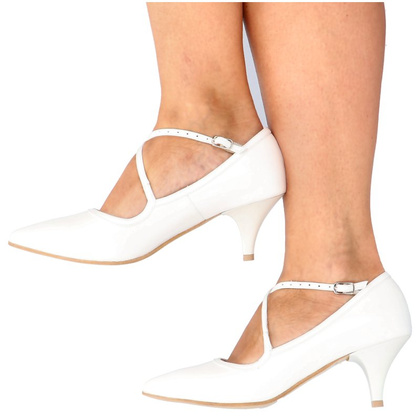 Pełne czółenka z paskami - TYMOTEO BARG PERŁOWO BIAŁE