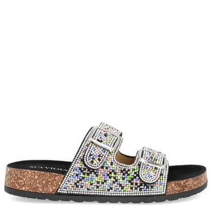 Błyszczące klapki z klamrami - SCAVIOLA L-53 CZARNE