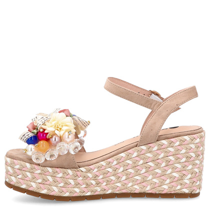 Modne sandały na koturnie - SCAVIOLA S-394 BEŻOWE