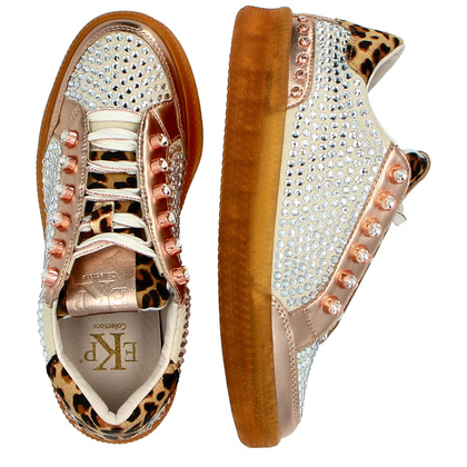 Błyszczące sneakersy damskie - EKP 3929K RÓŻOWE