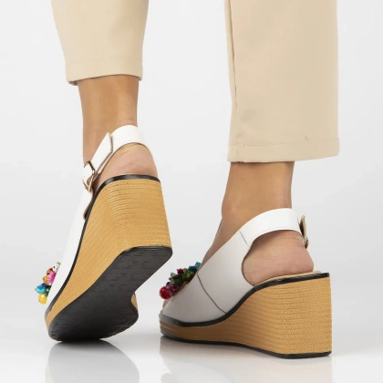 Skórzane sandały na koturnie - FILIPPO DS6021/25 BIAŁE