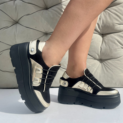 Sneakersy na lekkiej podeszwie - TYMOTEO R1001 CZARNO-ZŁOTE