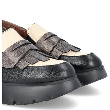 Hiszpańskie półbuty ze skóry - WONDERS C-7312 CZARNO-BEŻOWE