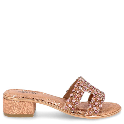 Eleganckie klapki ze skóry - BOTTEGA SMERALDA 296AAQ RÓŻOWE ZŁOTO