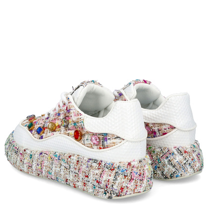 Sneakersy damskie z kryształkami - TYMOTEO LOVE 05 BEŻOWE