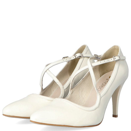 Ślubne szpilki z paskami - TYMOTEO BARA PERŁOWE ECRU