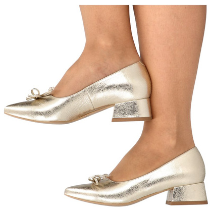 Czółenka na niskim obcasie - KOTYL 9925 ZŁOTY LICO