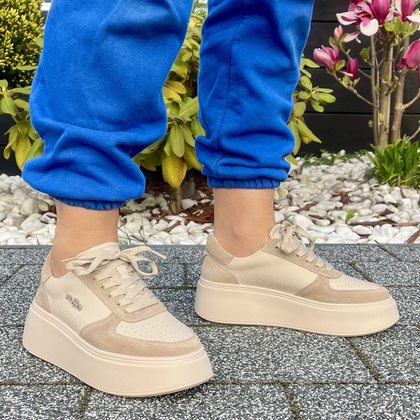 Skórzane sneakersy damskie - FILIPPO DP6047/24 BEŻOWE