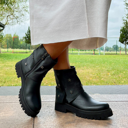 Skórzane botki z wywijaną cholewką - TYMOTEO G1068 CZARNE