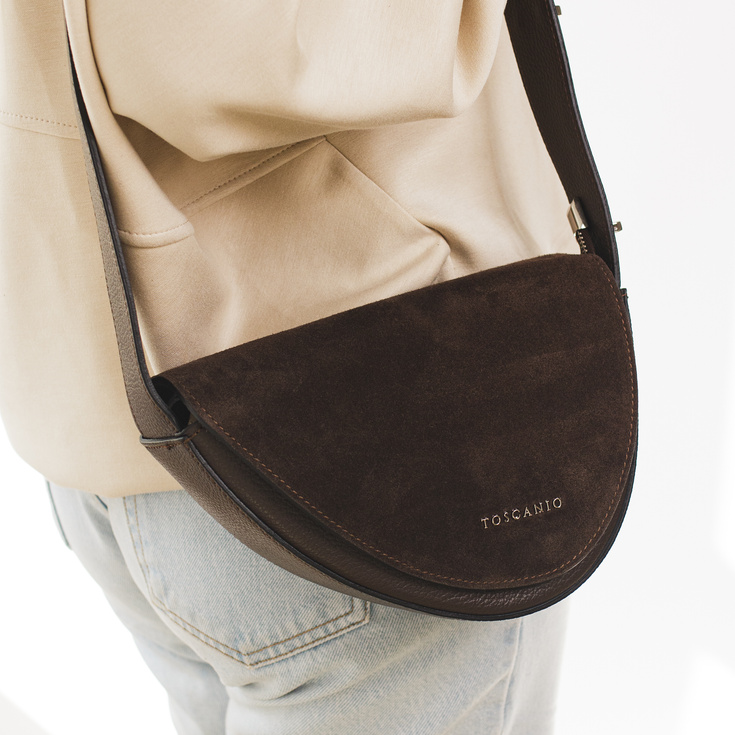 Torebka damska ze skóry - TOSCANIO G87 CIEMNY BRĄZ